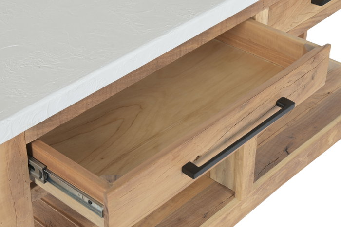 DKD Home Decor Consola de Madera Reciclada y Mango con Ruedas