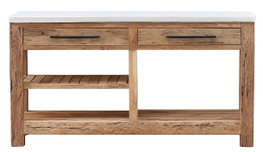 DKD Home Decor Consola de Madera Reciclada y Mango con Ruedas