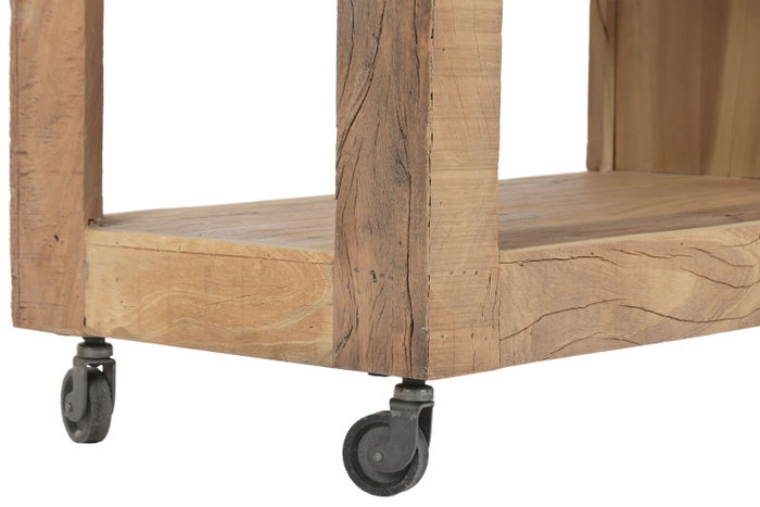 DKD Home Decor Consola de Madera Reciclada y Mango con Ruedas