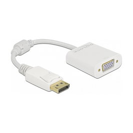 DeLOCK Adaptador DisplayPort 1.2 Macho a VGA Hembra, 1920x1200 WUXGA 60Hz, Pasivo, Blanco, 0.15m, con núcleo de ferrita, Ref: ANX9833