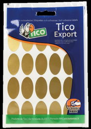 Tico E-GL-3620 Paquete 10 Hojas Etiquetas Satinadas Oro Ovaladas 36x20 mm