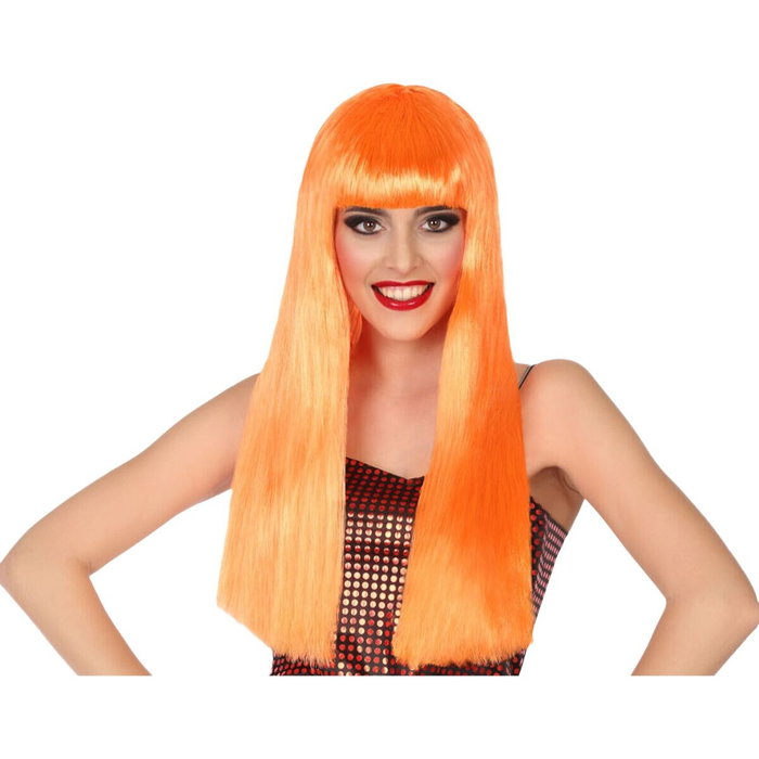 Atosa Peluca Larga Lisa Naranja con Flequillo