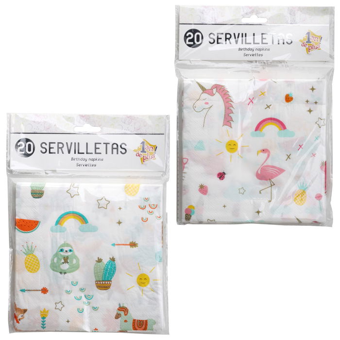 Party Time Juego De 20 Servilletas De Papel 20x20 cm Estampadas Unicornio Perezoso