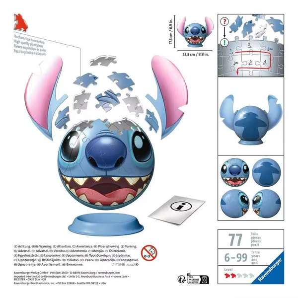 Ravensburger Puzzle 3D 72 piezas Stitch de Disney con orejas, Figura 3D de 17.5 cm