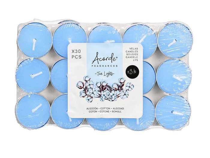 Acorde Set 30 Velas Tea Light Algodón 3H Cera Blanco 19x11.2x2.7 cm (Set de 24)