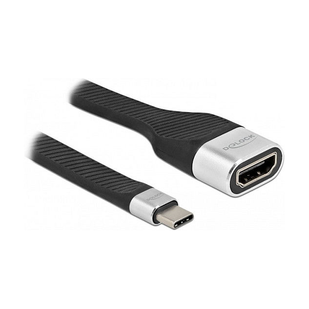 DeLOCK FPC Cable de Cinta Plana USB Type-C a HDMI Alt Mode DP 4K 60Hz, 0.14m, Negro, Plata, HDCP 2.2, 10.2 Gbit/s