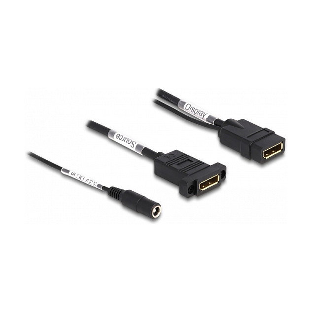 DeLOCK Cable DisplayPort 4K 60 Hz con alimentación CC 2,1 x 5,5 mm de 0,3 m para montaje en panel DeLOCK Cable DisplayPort 4K 60 Hz con alimentación CC 2,1 x 5,5 mm de 0,3 m para montaje en panel