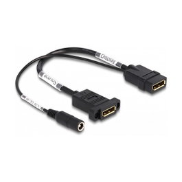 DeLOCK Cable DisplayPort 4K 60 Hz con alimentación CC 2,1 x 5,5 mm de 0,3 m para montaje en panel