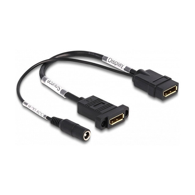 DeLOCK Cable DisplayPort 4K 60 Hz con alimentación CC 2,1 x 5,5 mm de 0,3 m para montaje en panel DeLOCK Cable DisplayPort 4K 60 Hz con alimentación CC 2,1 x 5,5 mm de 0,3 m para montaje en panel