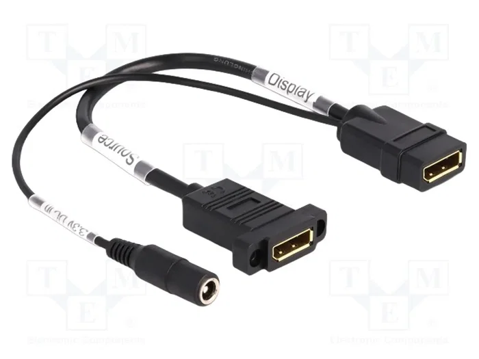 DeLOCK Cable DisplayPort 4K 60 Hz con alimentación CC 2,1 x 5,5 mm de 0,3 m para montaje en panel DeLOCK Cable DisplayPort 4K 60 Hz con alimentación CC 2,1 x 5,5 mm de 0,3 m para montaje en panel