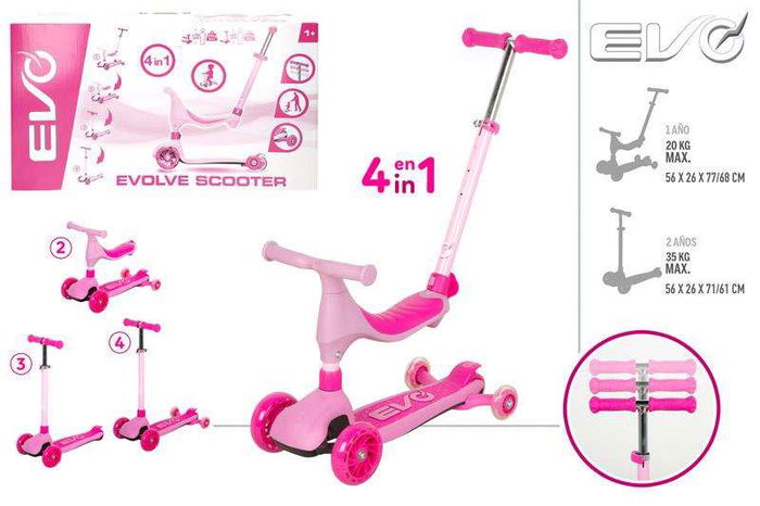 Color Baby Patinete Scooter Ride On 4 en 1 Rosa 3 Ruedas +18 Meses