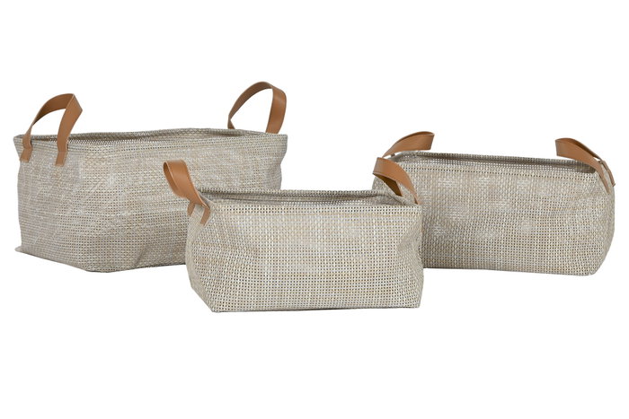 DKD Home Decor Set de 3 Cestas Textilene Beige