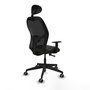 Silla de oficina Alocén con mecanismo Sincro tapizada con Tela color Negro. Equipada con lumbar 1D, Brazos 1D, Cabecero Fijo y Ruedas 65 mm parqué
