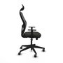 Silla de oficina Alocén con mecanismo Sincro tapizada con Tela color Negro. Equipada con lumbar 1D, Brazos 1D, Cabecero Fijo y Ruedas 65 mm parqué