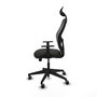 Silla de oficina Alocén con mecanismo Sincro tapizada con Tela color Negro. Equipada con lumbar 1D, Brazos 1D, Cabecero Fijo y Ruedas 65 mm parqué