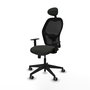 Silla de oficina Alocén con mecanismo Sincro tapizada con Tela color Negro. Equipada con lumbar 1D, Brazos 1D, Cabecero Fijo y Ruedas 65 mm parqué