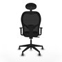 Silla de oficina Alocén con mecanismo Sincro tapizada con Tela color Negro. Equipada con lumbar 1D, Brazos 1D, Cabecero Fijo y Ruedas 65 mm parqué