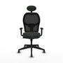 Silla de oficina Alocén con mecanismo Sincro tapizada con Tela color Negro. Equipada con lumbar 1D, Brazos 1D, Cabecero Fijo y Ruedas 65 mm parqué