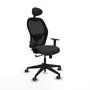 Silla de oficina Alocén con mecanismo Sincro tapizada con Tela color Negro. Equipada con lumbar 1D, Brazos 1D, Cabecero Fijo y Ruedas 65 mm parqué