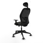 Silla de oficina Alocén con mecanismo Sincro tapizada con Tela color Negro. Equipada con lumbar 1D, Brazos 1D, Cabecero Fijo y Ruedas 65 mm parqué