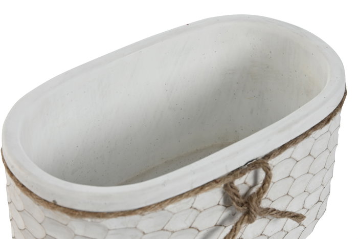 DKD Home Decor Macetero Shabby Blanco Gris Cemento y Cuerda 13 x 11 x 23 cm Set de 2