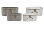 DKD Home Decor Macetero Shabby Blanco Gris Cemento y Cuerda 13 x 11 x 23 cm Set de 2