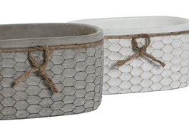 DKD Home Decor Macetero Shabby Blanco Gris Cemento y Cuerda 13 x 11 x 23 cm Set de 2