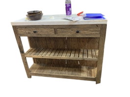 DKD Home Decor Isla Cocina India 1c25 Natural Blanco Madera Reciclada Marmol 60 x 97 x 120 cm