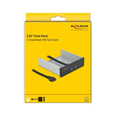 DeLOCK Panel frontal de 5.25 pulg. con 2 puertos USB 5 Gbps Tipo-A, Negro