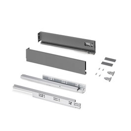 Emuca Cajón exterior Protone 30kg con guías de extracción total y cierre suave, Altura 93mm, profundidad 450mm, Acero, Gris antracita