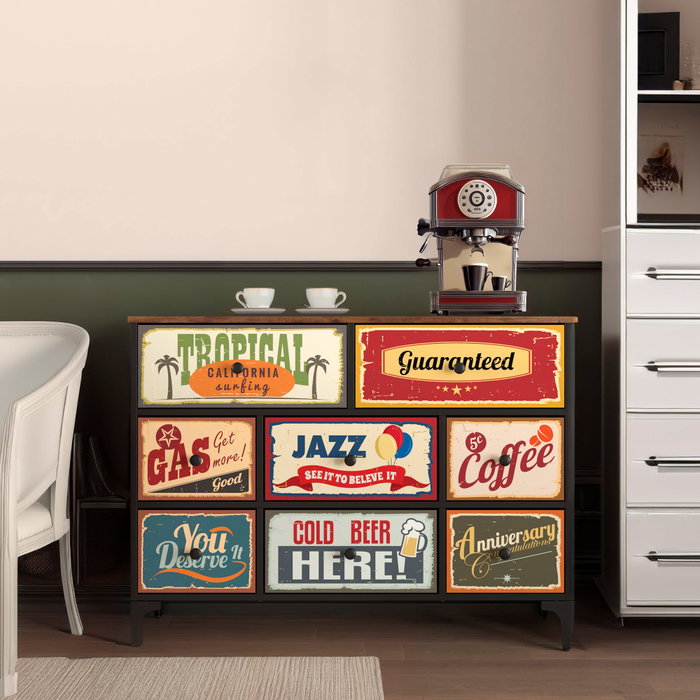 Max Home Cómoda vintage de 8 cajones con diseño retro