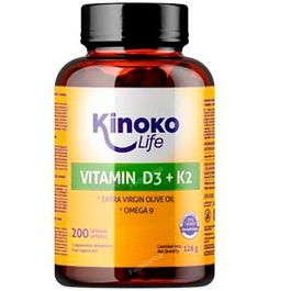 KINOKO LIFE Vitamina D3-K2 con Omega 9 200 Cápsulas Blandas 2000 UI