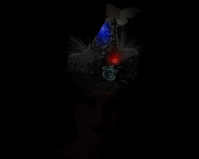 Sombrero Mágico Negro Brillante Con Mariposa Y Flores Para Disfraces