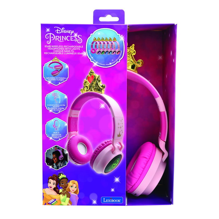 Lexibook Auriculares Bluetooth de Princesas Disney con efectos de luz