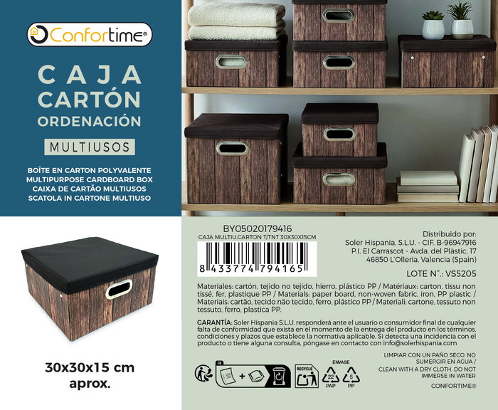 Inde Caja de Cartón Multiusos con Tapa, Dimensiones 30 x 30 x 15 cm (12 Unidades)