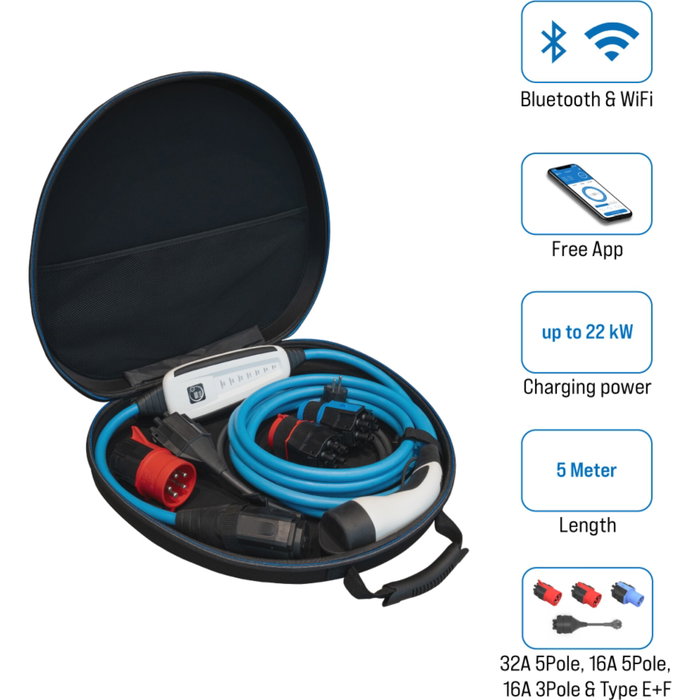 NRGkick Set Optimal WLAN con Adaptadores y Bolsa, 32A, 22kW, 5m, Type 2