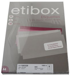 Etiquetas Adh.Impr. A4 Blanca Caja 100H C.Rectos 105X 74 Mm 800 Uds.