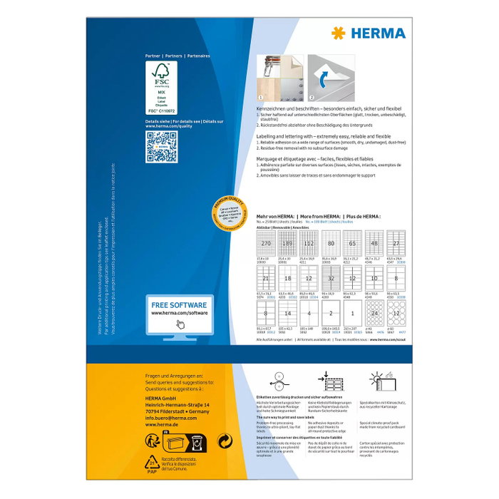 HERMA Etiquetas 4476 blancas 40,0 x 40,0 mm HERMA Etiquetas 4476 blancas 40,0 x 40,0 mm