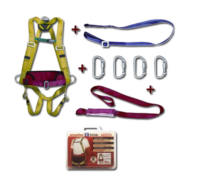 PONSA ECOSAFEX 4 SISTEMA Kit anticaídas con arnés, cinta, absorbedor y 4 mosquetones PONSA ECOSAFEX 4 SISTEMA Kit anticaídas con arnés, cinta, absorbedor y 4 mosquetones