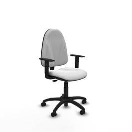 Silla de oficina Algarra con mecanismo Contacto permanente básico tapizada con Tela color Blanco. Equipada con Base poliamida negra, Brazos 1D y Ruedas autofrenantes