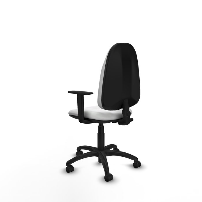 Silla de oficina Algarra con mecanismo Contacto permanente básico tapizada con Tela color Blanco. Equipada con Base poliamida negra, Brazos 1D y Ruedas autofrenantes
