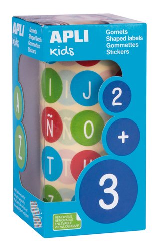 Apli Rollo de Gomets Abecedario Mayúsculas Redondos 20mm Multicolor