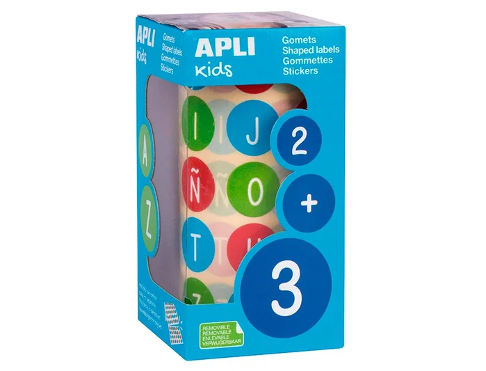 Apli Rollo de Gomets Abecedario Mayúsculas Redondos 20mm Multicolor