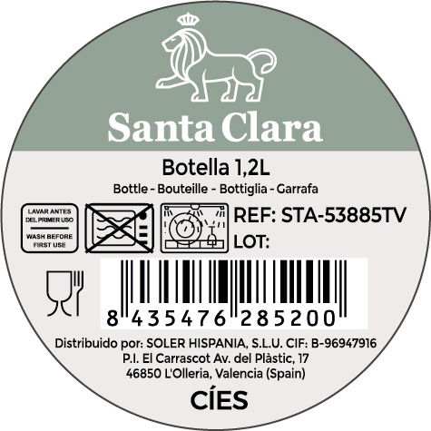 LAV Botella de Agua 1.2 Litros, Tapa Verde, 25 cm de Alto, Colección Fonte (6 Unidades)