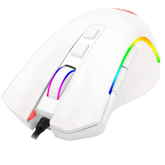 Redragon Griffin M607W Ratón Gaming RGB Ergonómico para Mano Derecha, Blanco, Óptico 7200 DPI, 7 Botones Programables, Cable USB 1.8m, Compatible con Windows 10/11