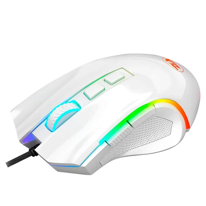 Redragon Griffin M607W Ratón Gaming RGB Ergonómico para Mano Derecha, Blanco, Óptico 7200 DPI, 7 Botones Programables, Cable USB 1.8m, Compatible con Windows 10/11