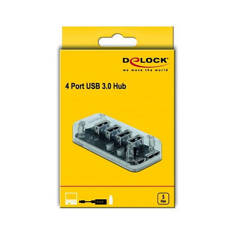 DeLOCK Hub USB 3.0 externo de 4 puertos transparente