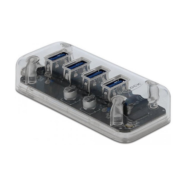 DeLOCK Hub USB 3.0 externo de 4 puertos transparente