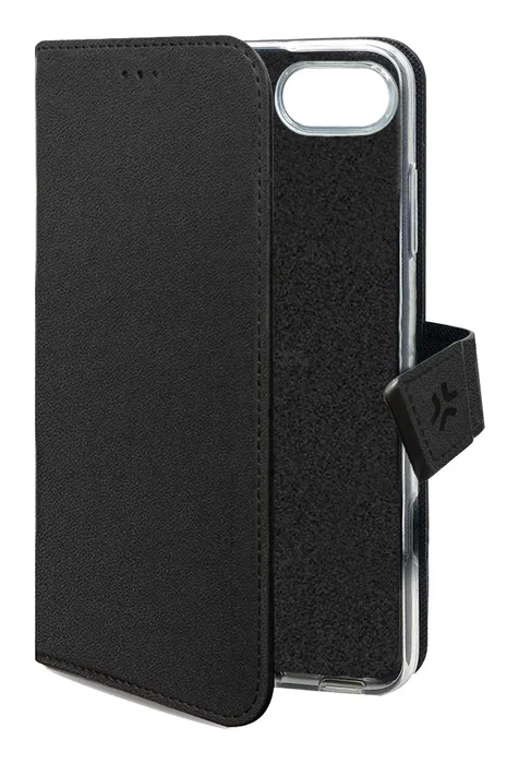 Celly WALLY Funda cartera para iPhone 16e con soporte de sobremesa, cierre magnético y 3 bolsillos para tarjetas - Negro (6.1"/15.5 cm)