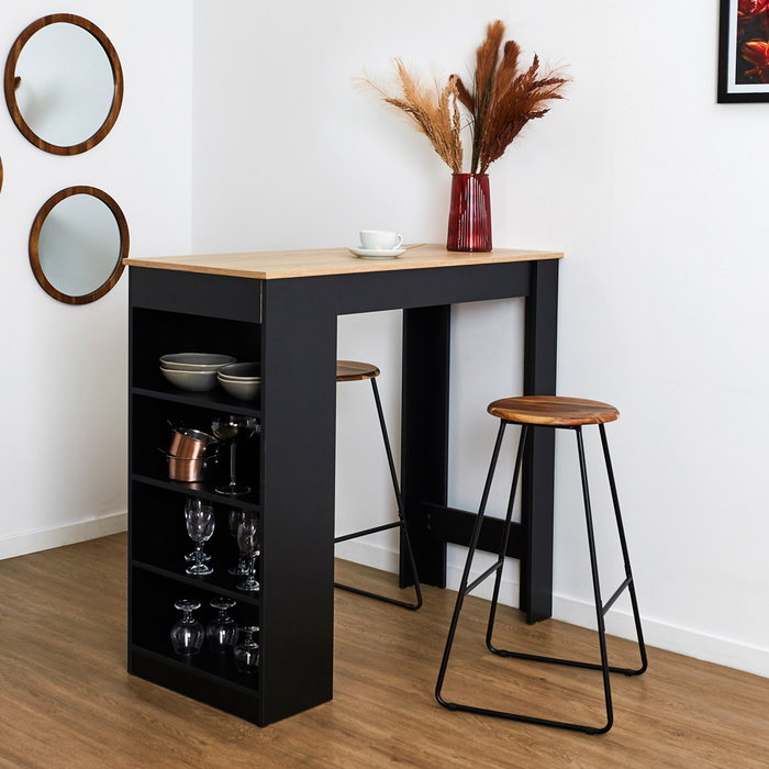 Home Deco Factory Taburete Bar Cocooning Madera de Acacia y Metal 42x42xh70 cm